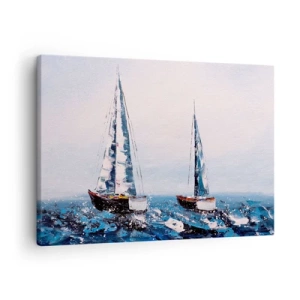 Quadro em tela - Veleiros em um mar tempestuoso em uma composição pictórica - 70x50cm - Irmandade do vento - Decoração de parede moderna para a sala de estar e quarto ARTTOR