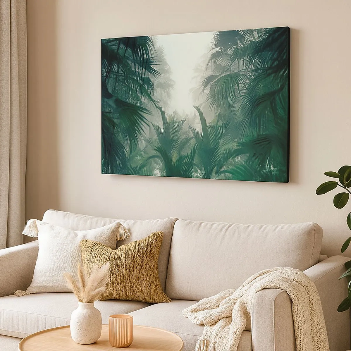 Quadro em tela - Vegetação tropical em densa neblina de floresta tropical - 70x50cm - Mistério tropical - Decoração de parede moderna para a sala de estar e quarto ARTTOR