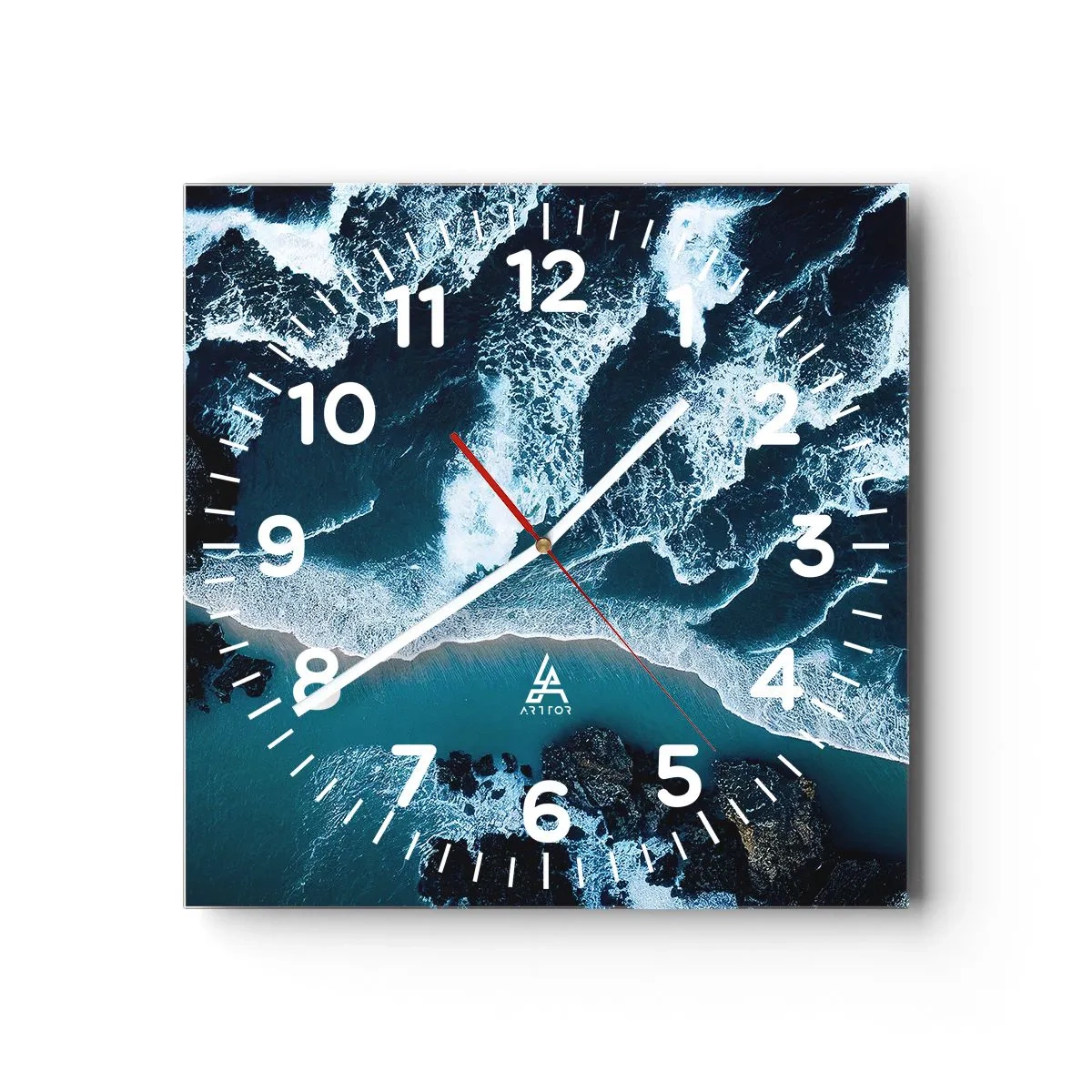 Relógio de parede - Relógio em vidro - Envolto em ondas - 40x40 cm