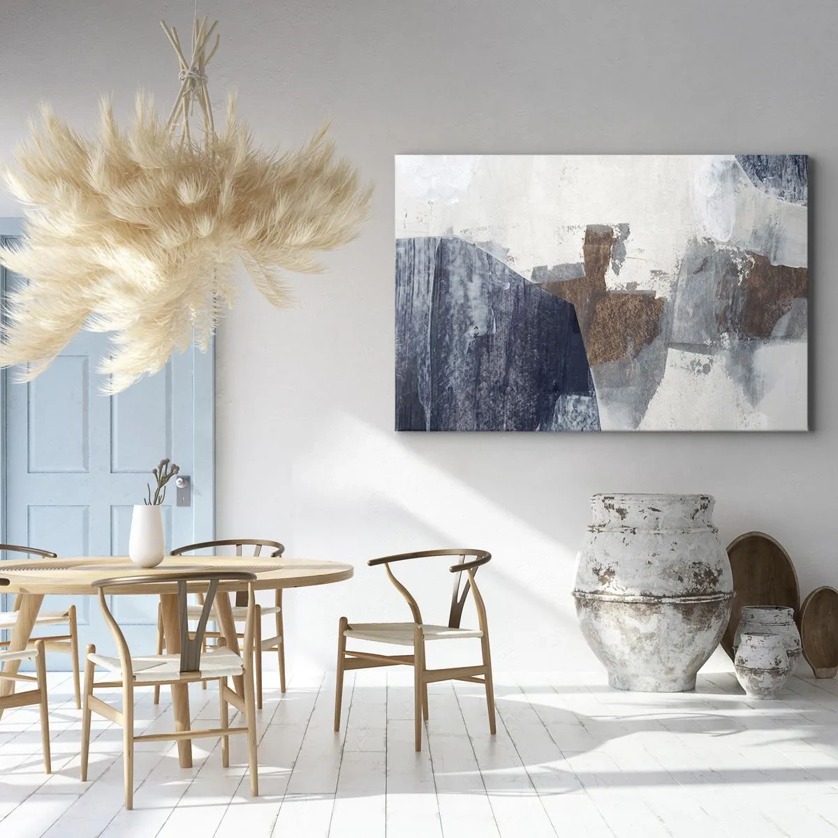 Quadro em tela - Formas azuis e marrons - 120x80 cm