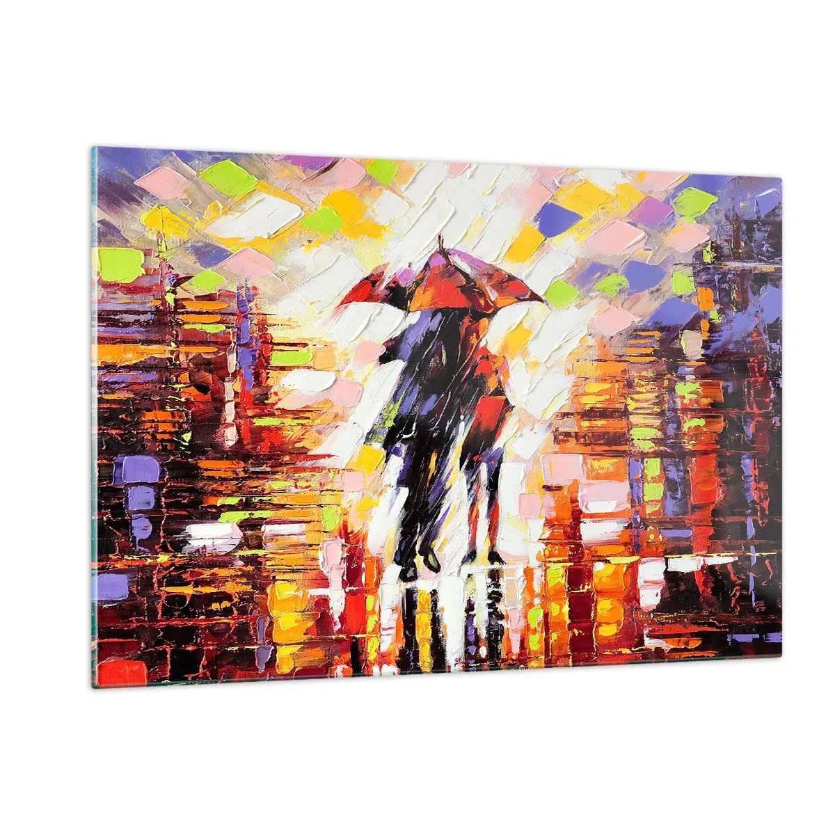 Quadro em vidro - Juntos durante a noite e a chuva - 120x80 cm