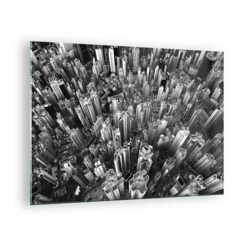 Quadro em vidro - Vista aérea da cidade em preto e branco - 70x50cm - Ainda mais alto e mais alto - Decoração de parede moderna para a sala de estar e quarto ARTTOR