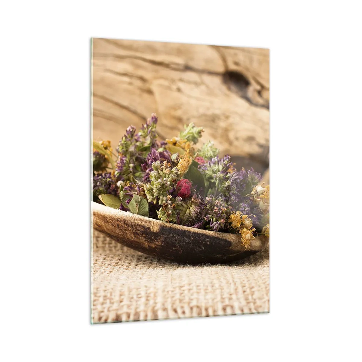 Quadro em vidro - Flores coloridas e ervas aromáticas - 50x70 cm