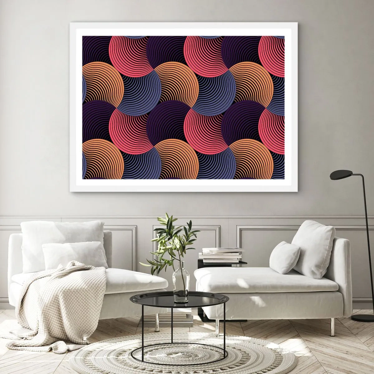 Pôster em moldura branca - Num ritmo circular - 91x61 cm