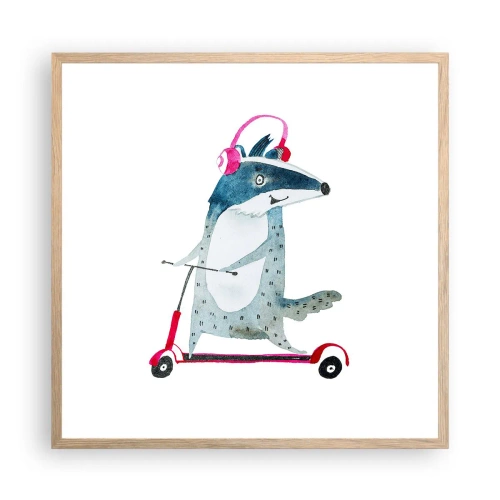 Pôster com moldura de carvalho claro - A alegria do texugo - 60x60 cm