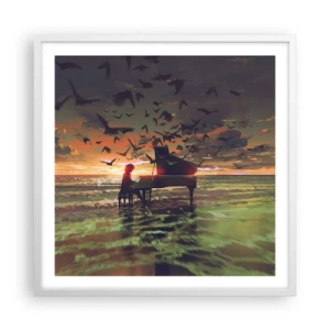 Pôster em moldura branca - Um concerto de piano e ondas - 60x60 cm