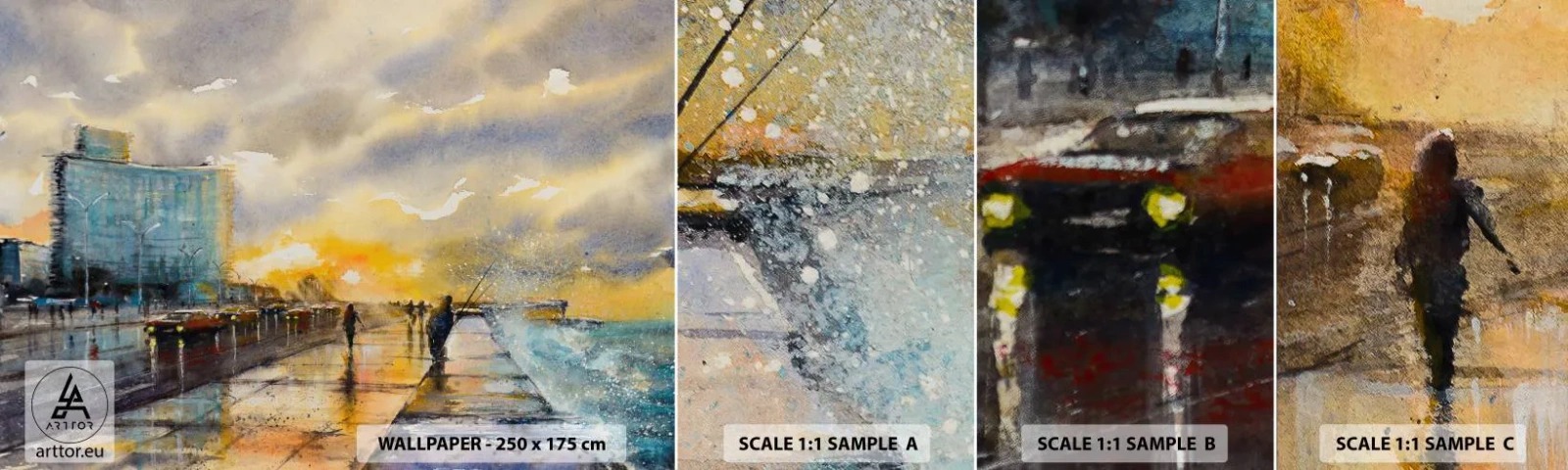 Amostra de Papel de Parede Standard Eco - A vida na costa - Paisagem, Pedaço, Pôr do sol - 100x30 cm