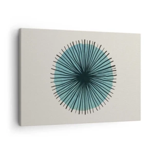 Quadro em tela - Forma circular abstrata com raios azuis - 70x50cm - Radiante sobre o azul - Decoração de parede moderna para a sala de estar e quarto ARTTOR