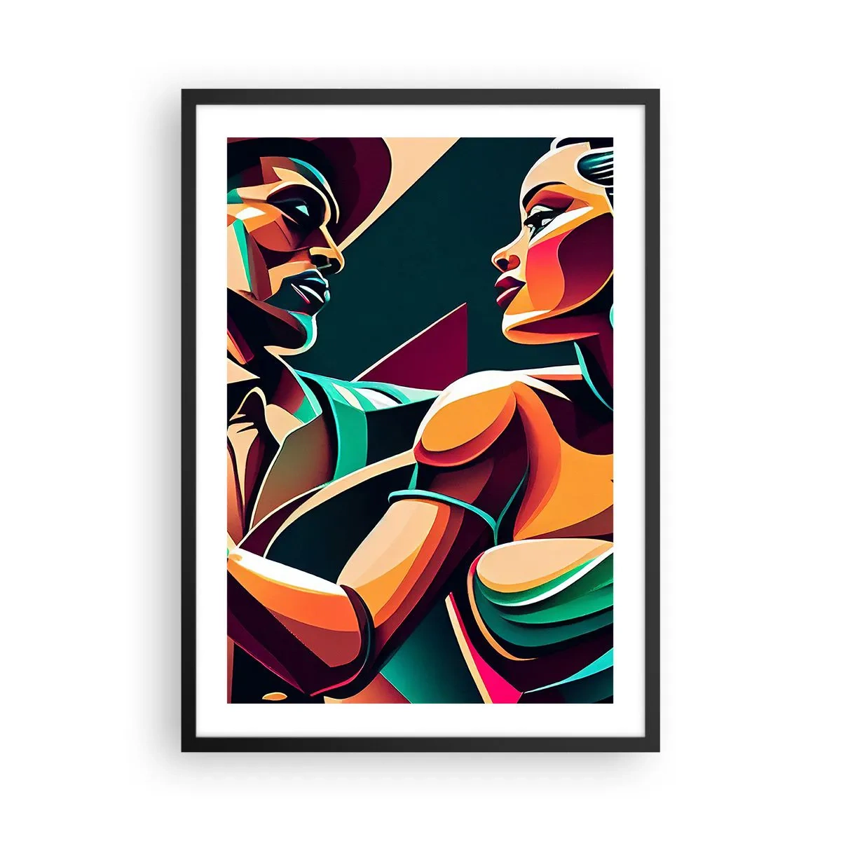 Pôster com moldura preta - Ilustração colorida de um casal dançando tango no estilo pop art - 50x70cm - No ritmo do coração - Decoração de parede moderna para a sala de estar e quarto ARTTOR