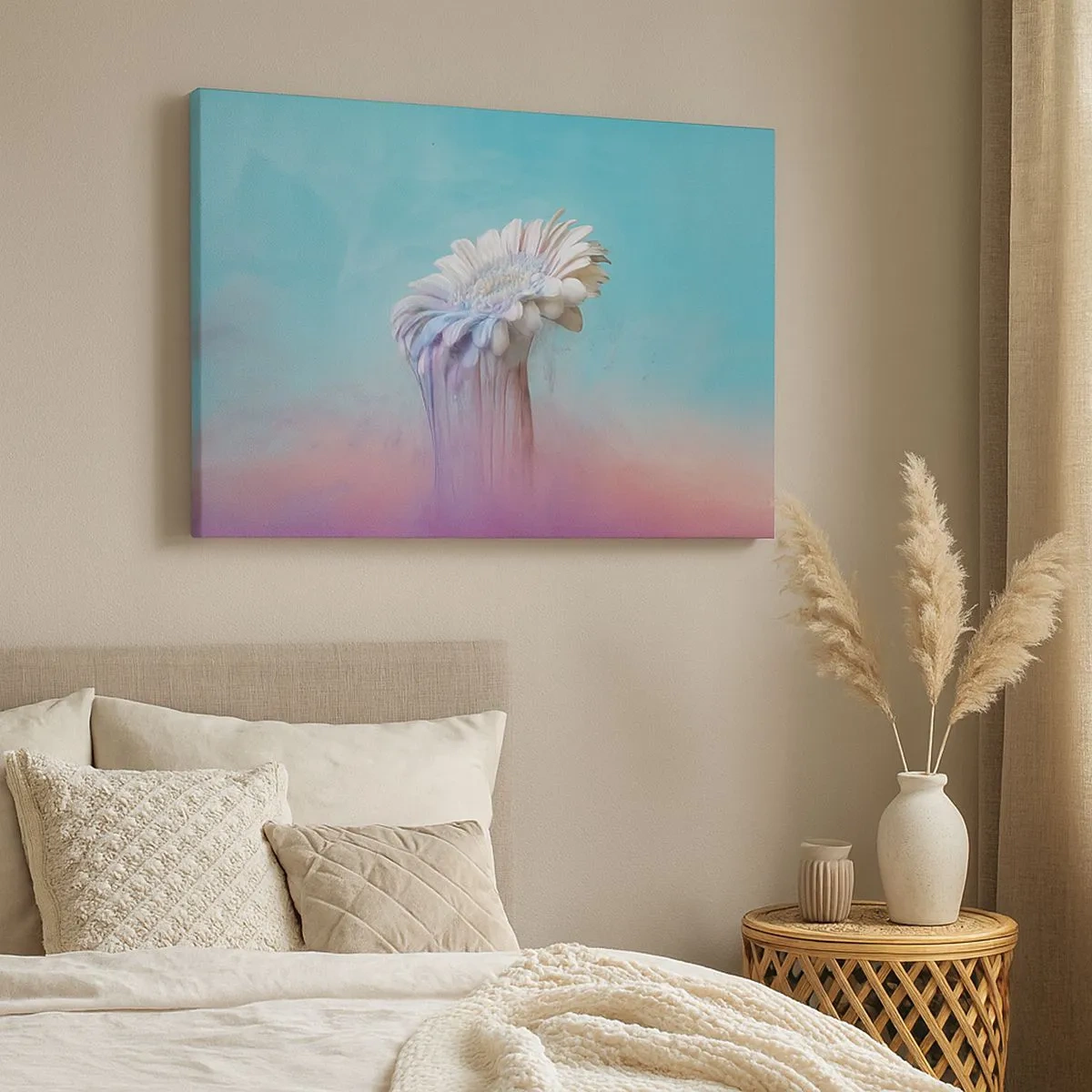 Quadro em tela - Gérbera pastel com efeito de desfoque - 70x50cm - O submundo das flores - Decoração de parede moderna para a sala de estar e quarto ARTTOR
