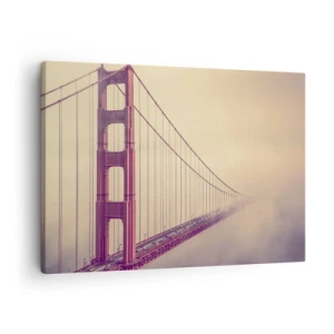 Quadro em tela - Uma ponte na neblina em tons pastéis, símbolo de elegância e paz - 70x50cm - Entre o céu e a terra - Decoração de parede moderna para a sala de estar e quarto ARTTOR