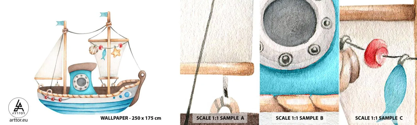 Amostra de Papel de Parede Standard Eco - Vamos a isso! - Enviar, Infantil, Náutico - 100x30 cm