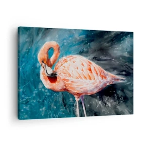 Quadro em tela - Um flamingo rosa em um fundo azul aquarela - 70x50cm - Decorativo por natureza - Decoração de parede moderna para a sala de estar e quarto ARTTOR