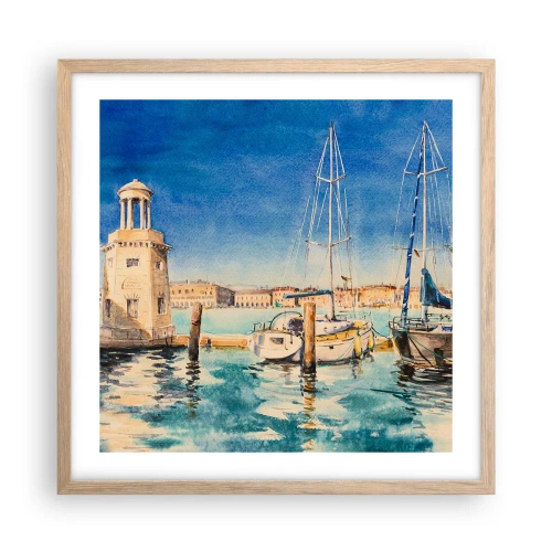 Pôster com moldura de carvalho claro - Lagoa ensolarada - 50x50 cm