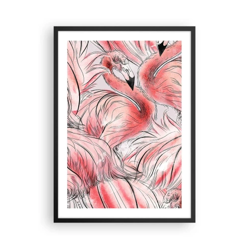 Pôster com moldura preta - Um padrão sutil de flamingo em tons de rosa - 50x70cm - Bird corps de ballet - Decoração de parede moderna para a sala de estar e quarto ARTTOR
