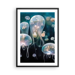 Pôster com moldura preta - Água-viva sutil flutuando no mar - 50x70cm - Bola Subaquática - Decoração de parede moderna para a sala de estar e quarto ARTTOR