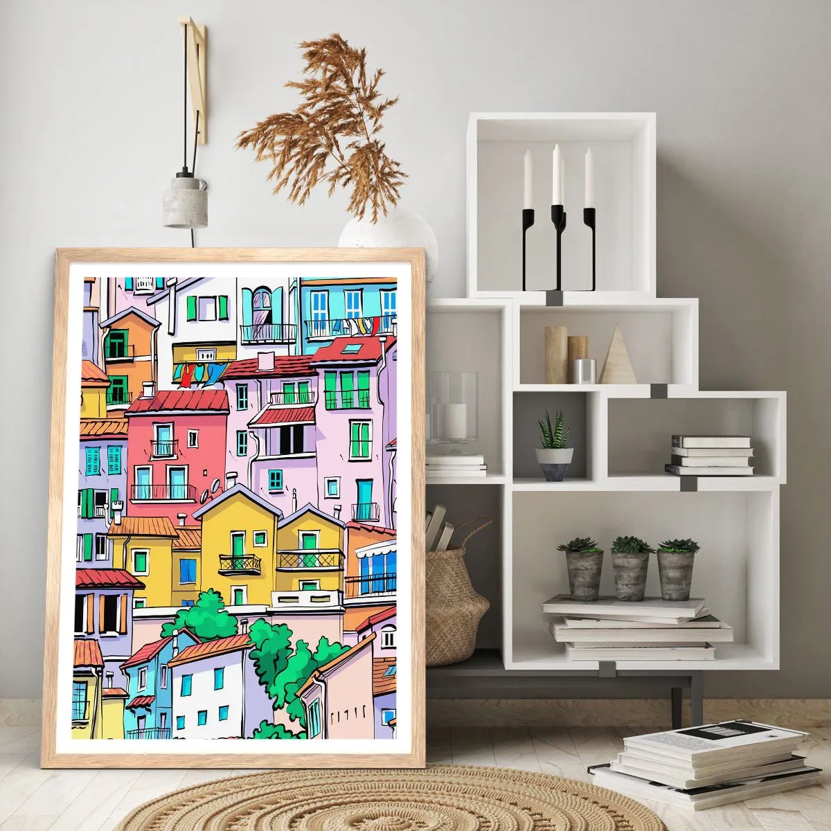 Pôster com moldura de carvalho claro - Cidade divertida - 61x91 cm