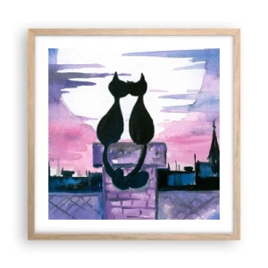 Pôster com moldura de carvalho claro - Rendez-vous sob a lua - 50x50 cm