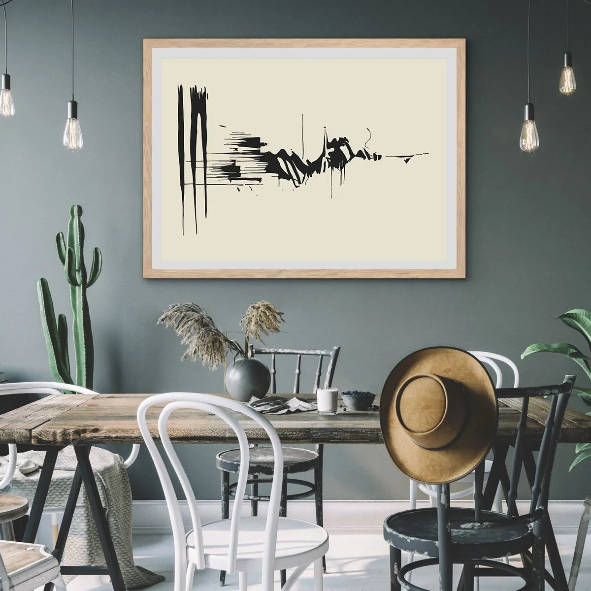 Pôster com moldura de carvalho claro - Abstração apressada - 91x61 cm