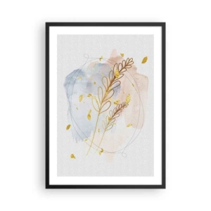 Pôster com moldura preta - Uma delicada composição botânica com detalhes dourados - 50x70cm - Explosão dourada - Decoração de parede moderna para a sala de estar e quarto ARTTOR