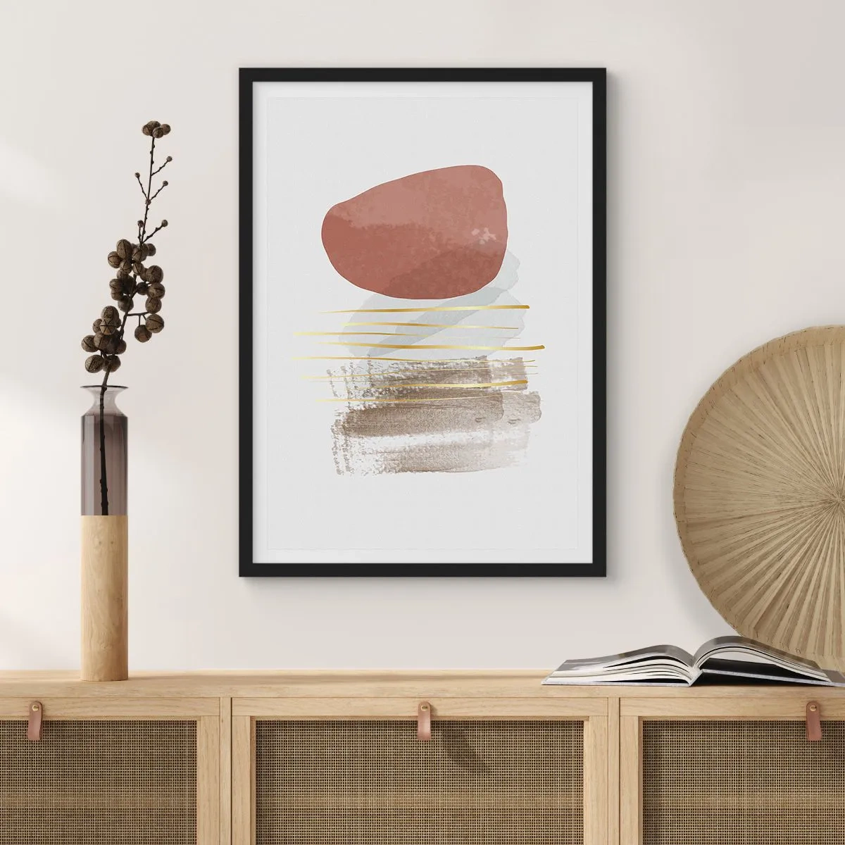 Pôster com moldura preta - Colunata abstrata - 70x100 cm