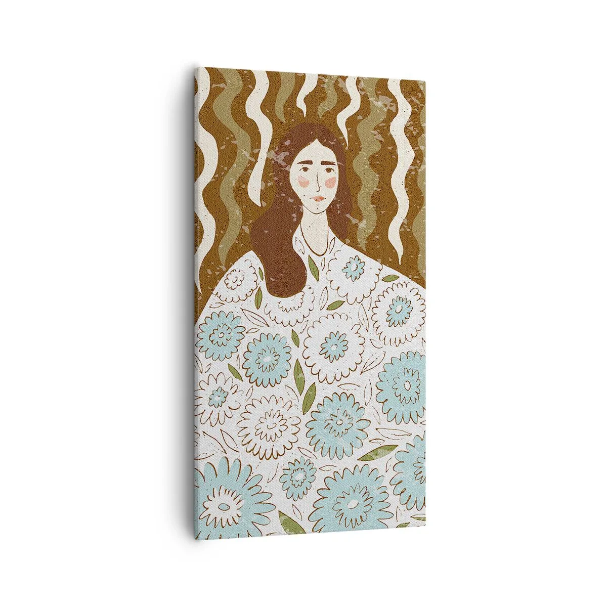Quadro em tela - Retrato em um manto floral - 55x100 cm