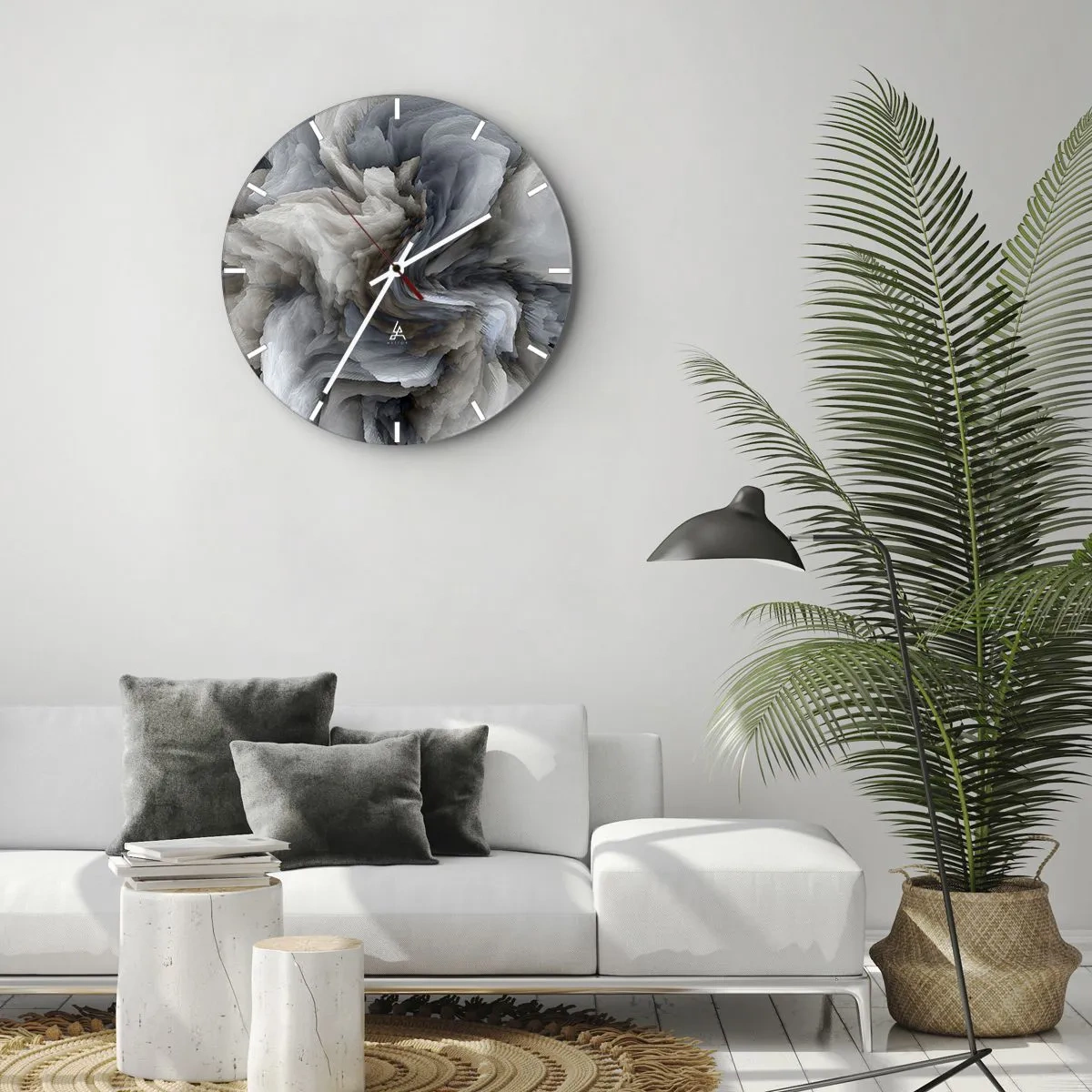 Relógio de parede - Relógio em vidro - Uma forma delicada que lembra uma flor feita de pedra - 30x30cm - Pedra e flor - Decoração de parede moderna para a sala de estar, cozinha e quarto ARTTOR