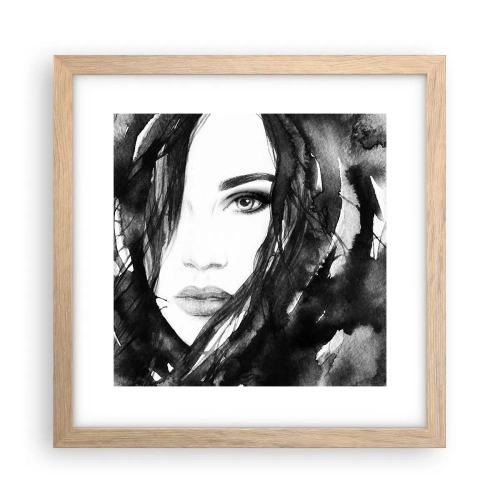 Pôster com moldura de carvalho claro - Retrato de uma dama a preto e branco - 30x30 cm