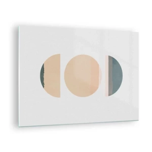 Quadro em vidro - Padrões geométricos minimalistas em cores pastel - 70x50cm - Círculo entre círculos - Decoração de parede moderna para a sala de estar e quarto ARTTOR