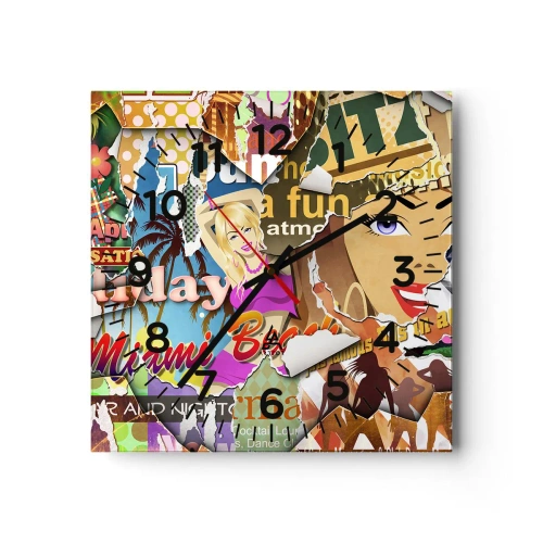 Relógio de parede - Relógio em vidro - Flashbacks das férias - 30x30 cm