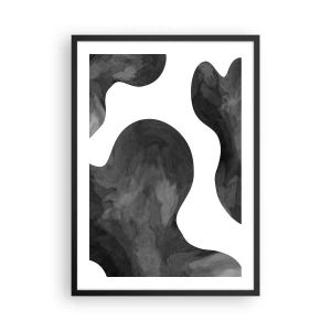Pôster com moldura preta - Composição abstrata em preto e branco com formas orgânicas - 50x70cm - Via Láctea - Decoração de parede moderna para a sala de estar e quarto ARTTOR