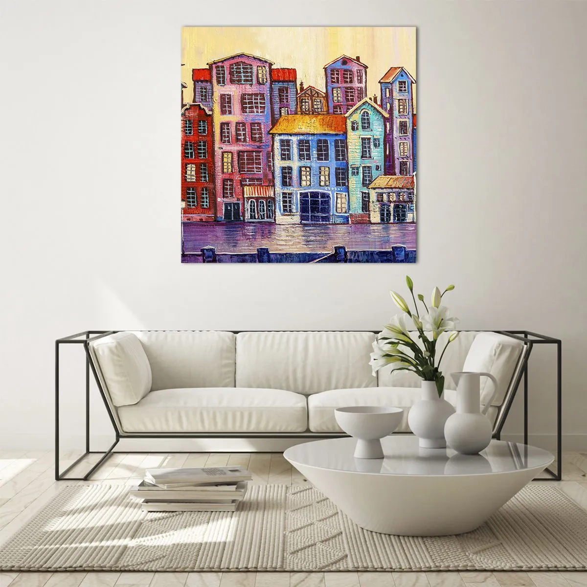 Quadro em vidro - Uma cidade como de um conto de fadas - 70x70 cm