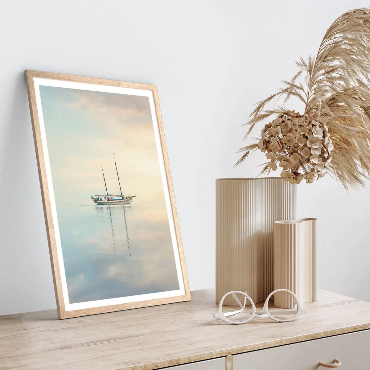 Pôster com moldura de carvalho claro - Num mar de silêncio - 50x70 cm