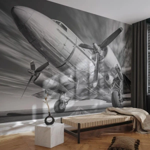 Papel de Parede Premium Sand - Sempre pronto a voar - Avião, Retrô, Aeronave - 300x210 cm