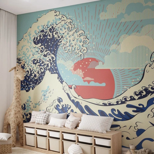 Papel de Parede Premium Sand - Das inspirações japonesas - Abstração, Onda do mar, Mar - 100x70 cm