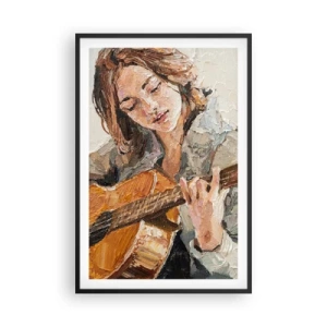 Pôster com moldura preta - Concerto de violão e coração de rapariga - 61x91 cm