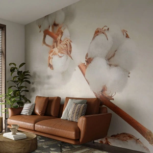 Papel de Parede Standard Eco - Apenas acaricie - Flor de algodão, Flor, Galho de algodão - 250x175 cm