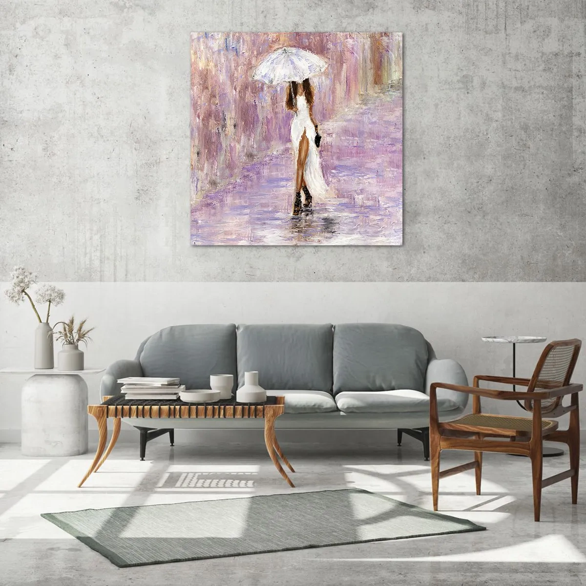 Quadro em vidro - Na chuva lilás - 70x70 cm