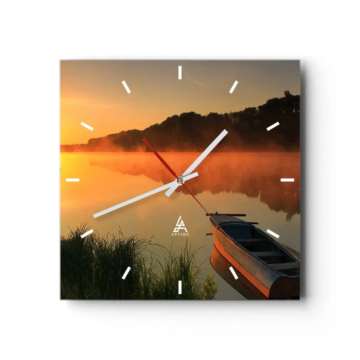Relógio de parede - Relógio em vidro - Nascer do sol sobre a água como um espelho - 30x30 cm