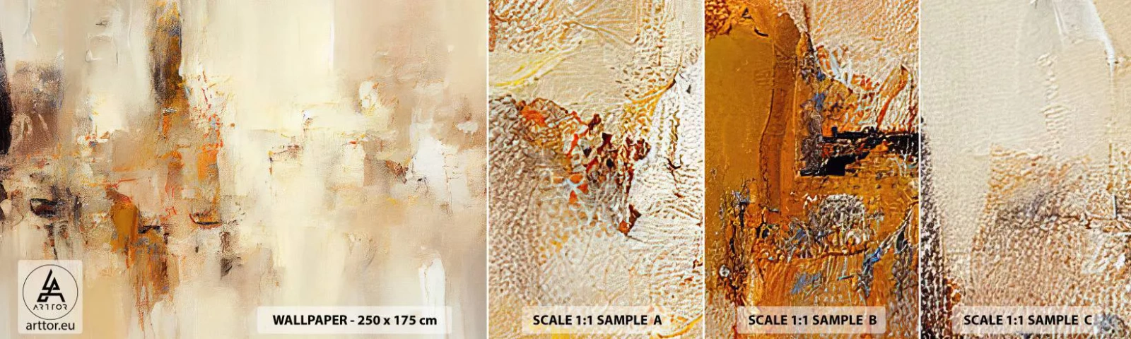 Amostra de papel de parede autocolante Deluxe Sticker - Alma de âmbar - Abstração, Pedaço, Minimalismo - 100x30 cm