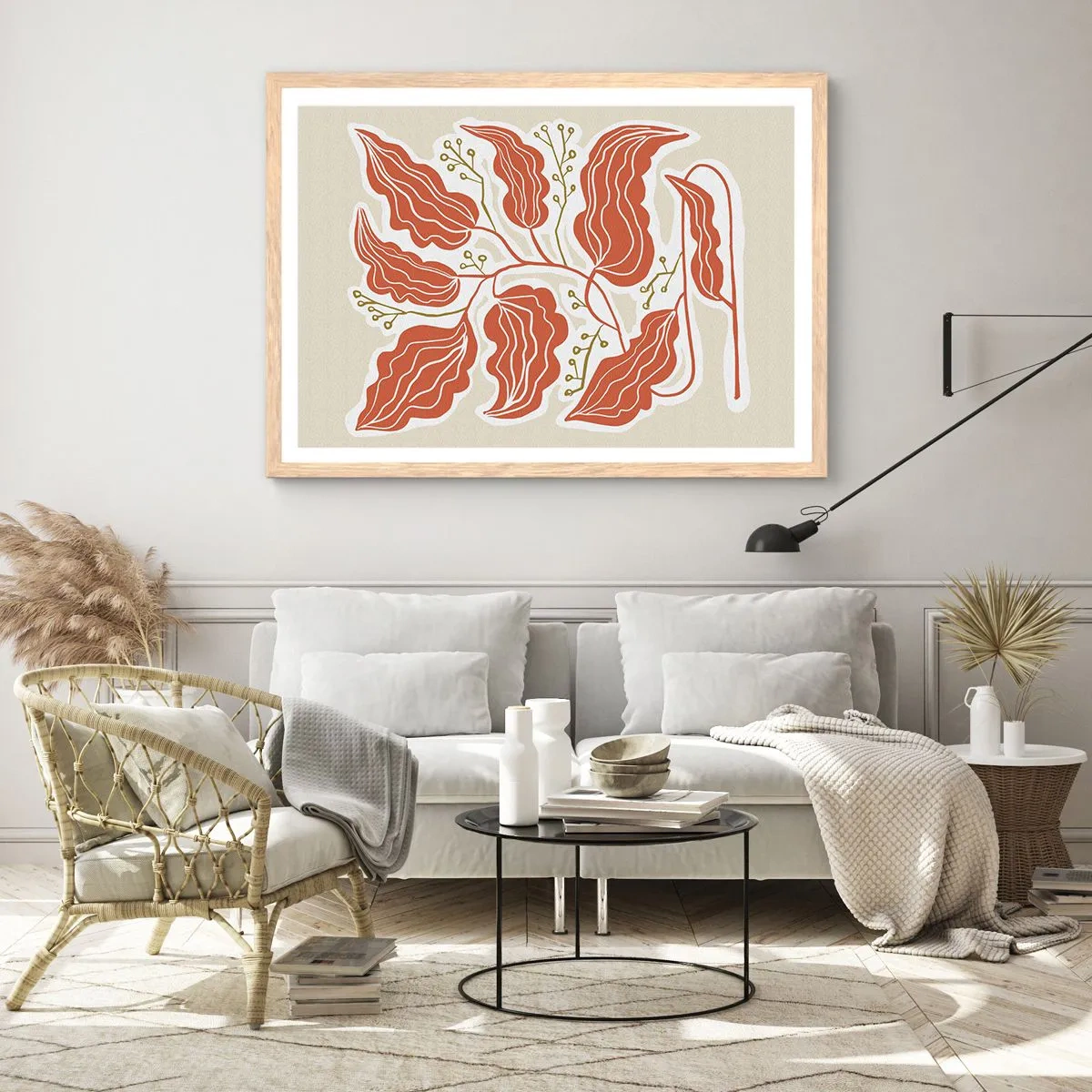 Pôster com moldura de carvalho claro - Folclórico e coral - 91x61 cm