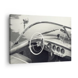 Quadro em tela - Interior de carro clássico em estilo monocromático - 70x50cm - Tempo para os ricos - Decoração de parede moderna para a sala de estar e quarto ARTTOR