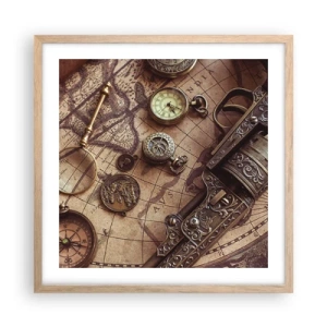 Pôster com moldura de carvalho claro - A aventura nos chama - 50x50 cm