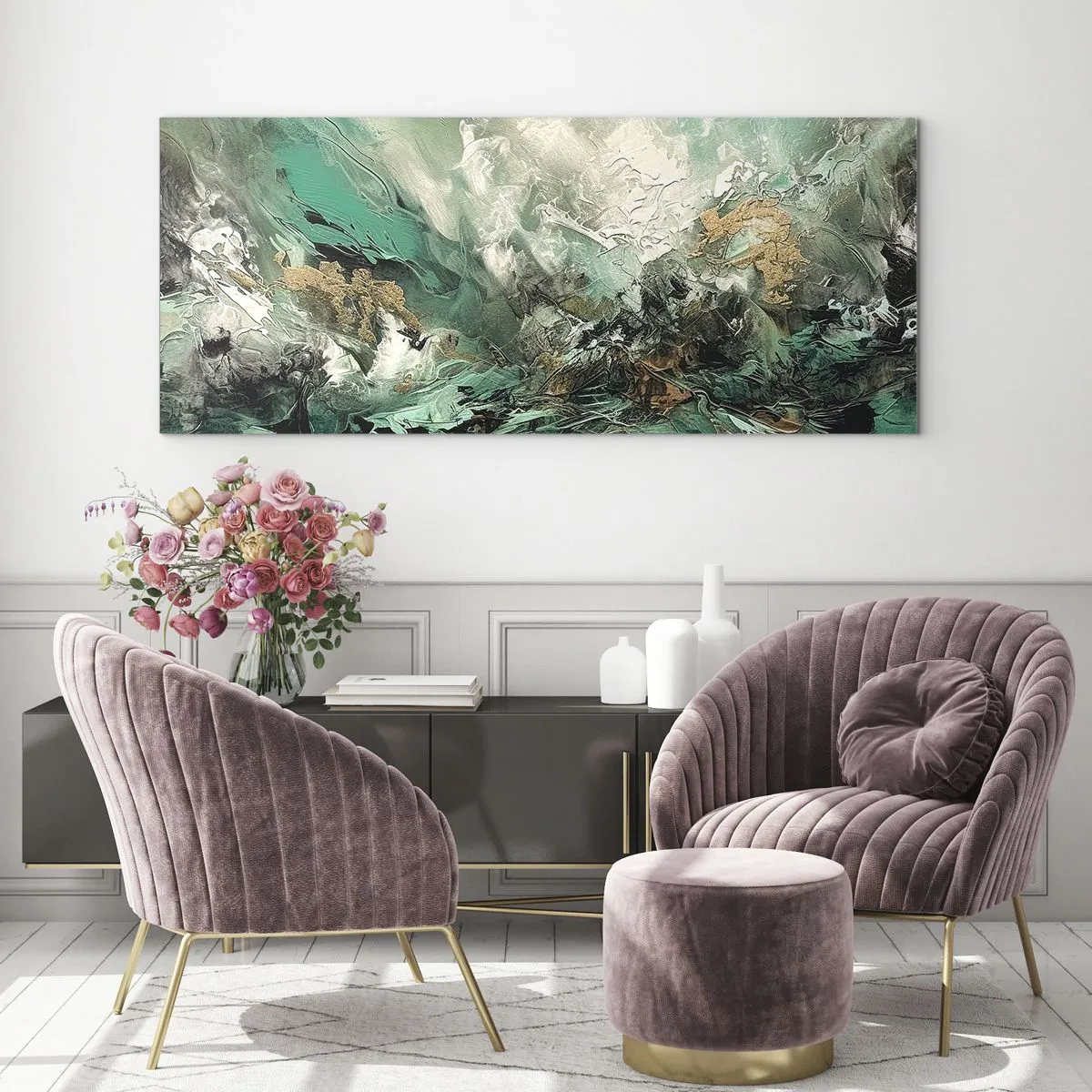 Quadro em vidro - Surf esmeralda e preto - 100x40 cm