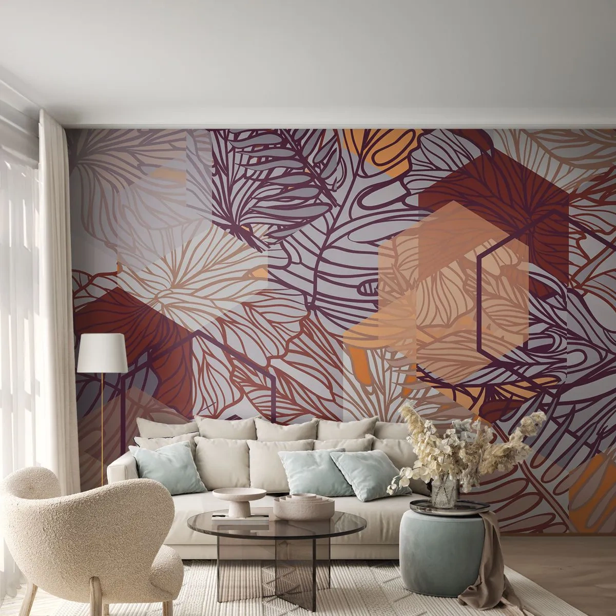 Papel de Parede Standard Eco - A impossível relação entre a geometria e a natureza - Abstração, Gráficos, Folhas - 200x140 cm