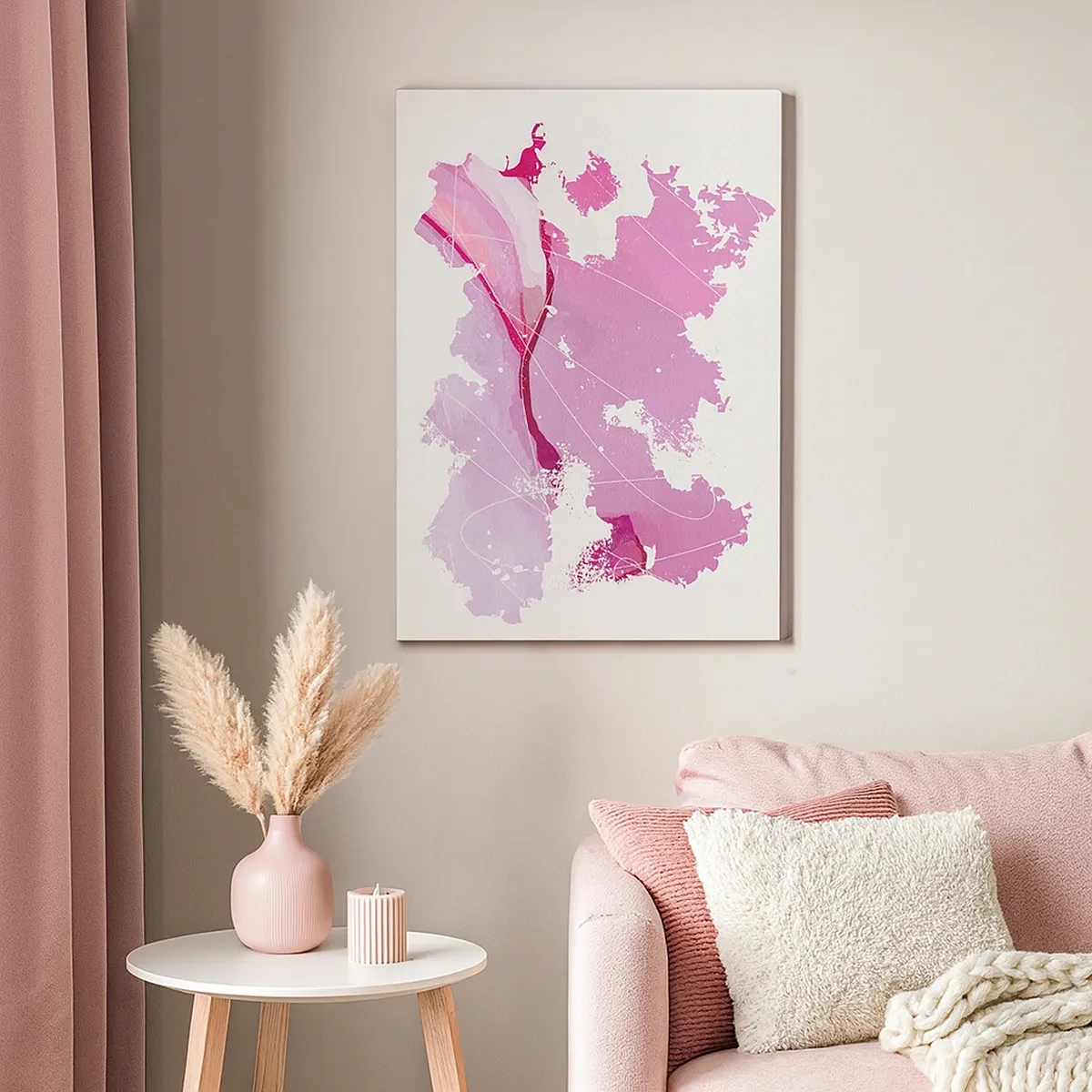 Quadro em tela - Mapa do mundo rosa - 50x70 cm