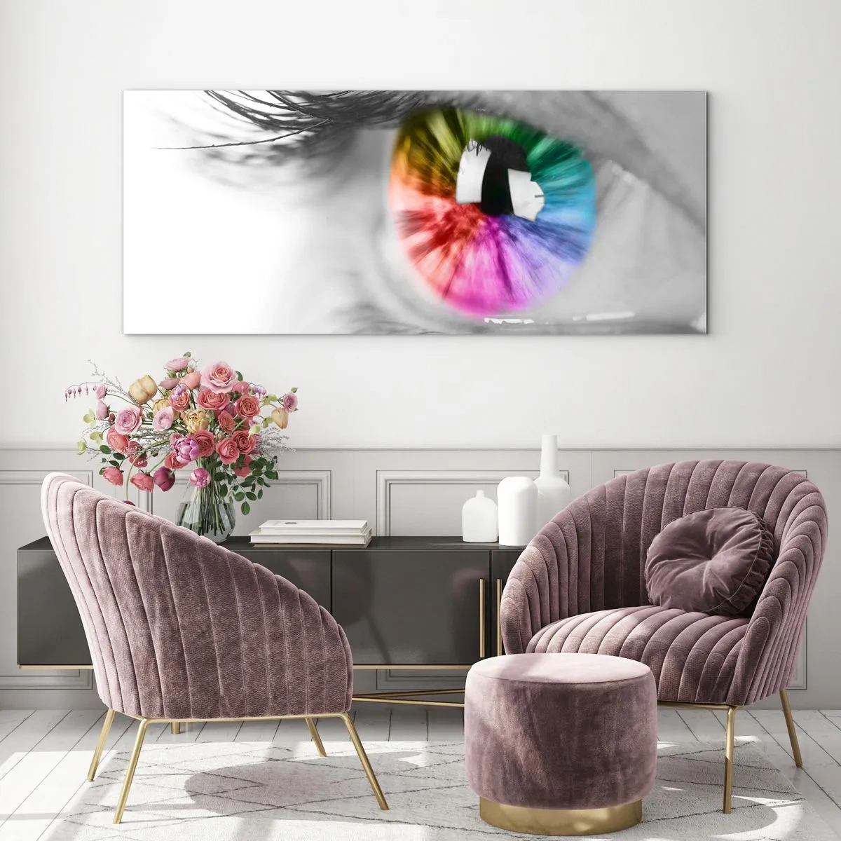 Quadro em vidro - Olhar para o mundo a cores - 90x30 cm