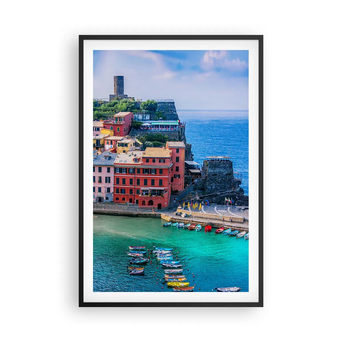 Pôster com moldura preta - Cidade mágica mediterrânea - 61x91 cm