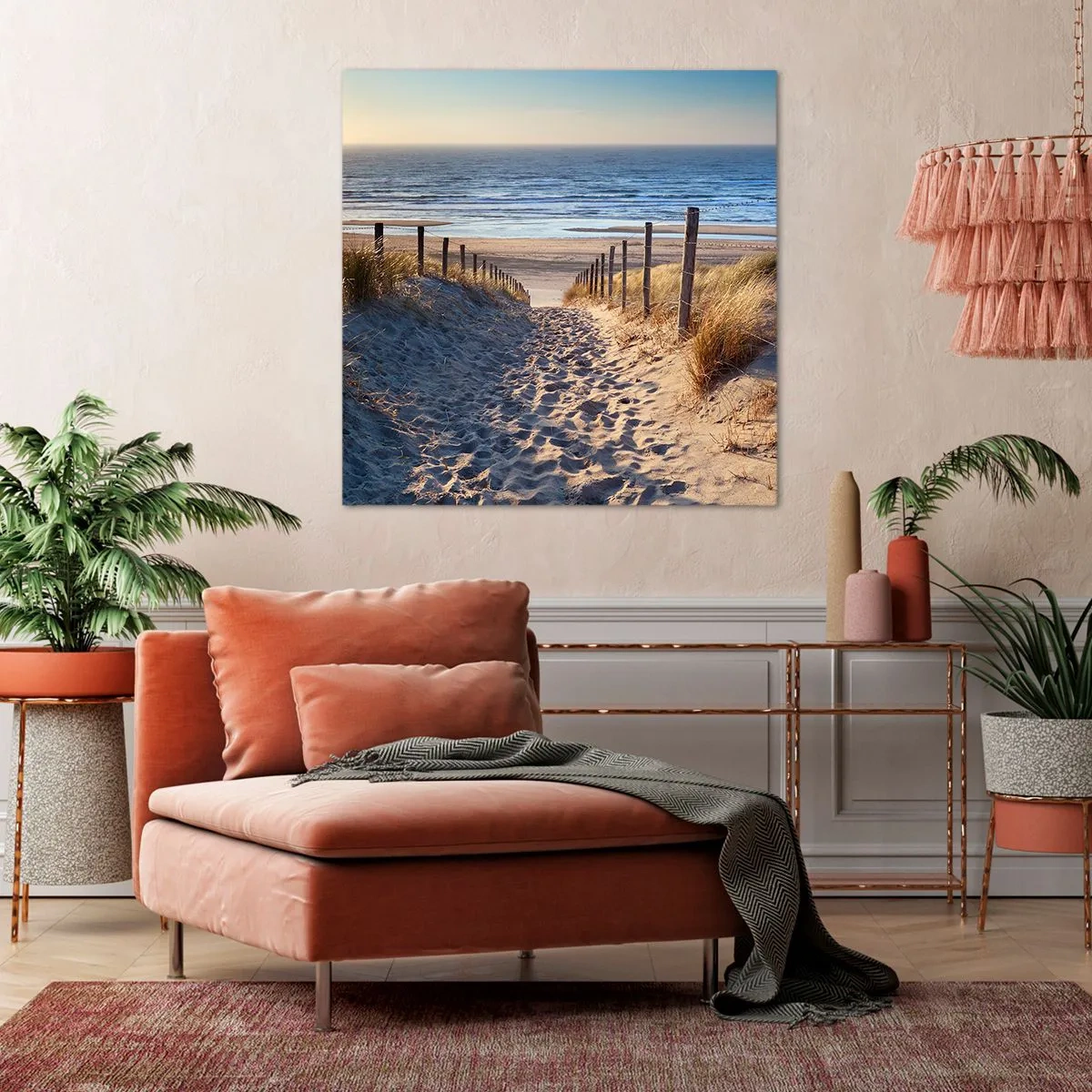 Quadro em tela - O som do mar, o canto dos pássaros, a praia selvagem entre a relva... - 70x70 cm
