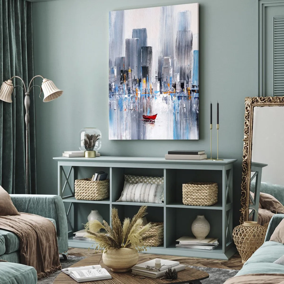 Quadro em tela - Uma metrópole à beira da baía - 50x70 cm